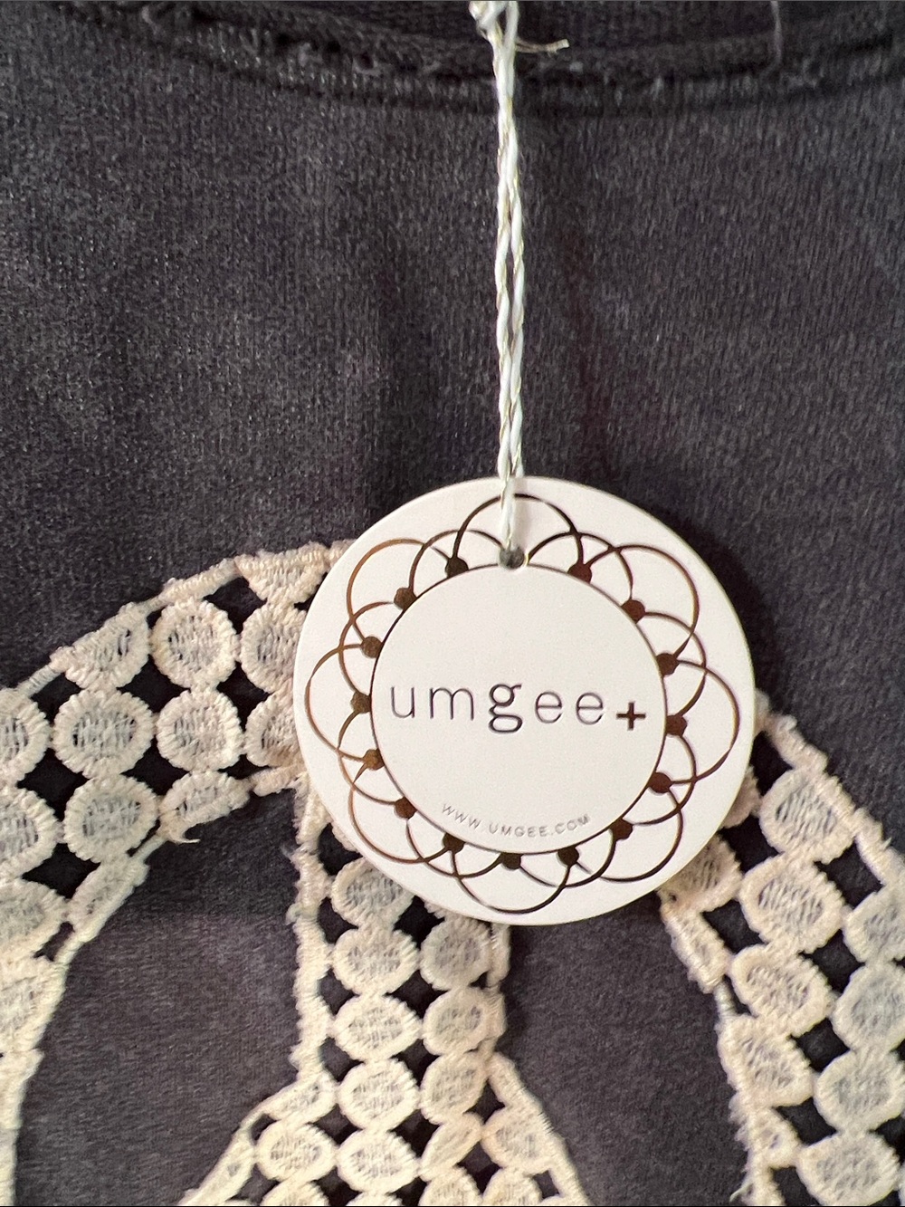 Umgee Black Sweatshirt with Cream Lace Peace Sign - Picture 2 of 2